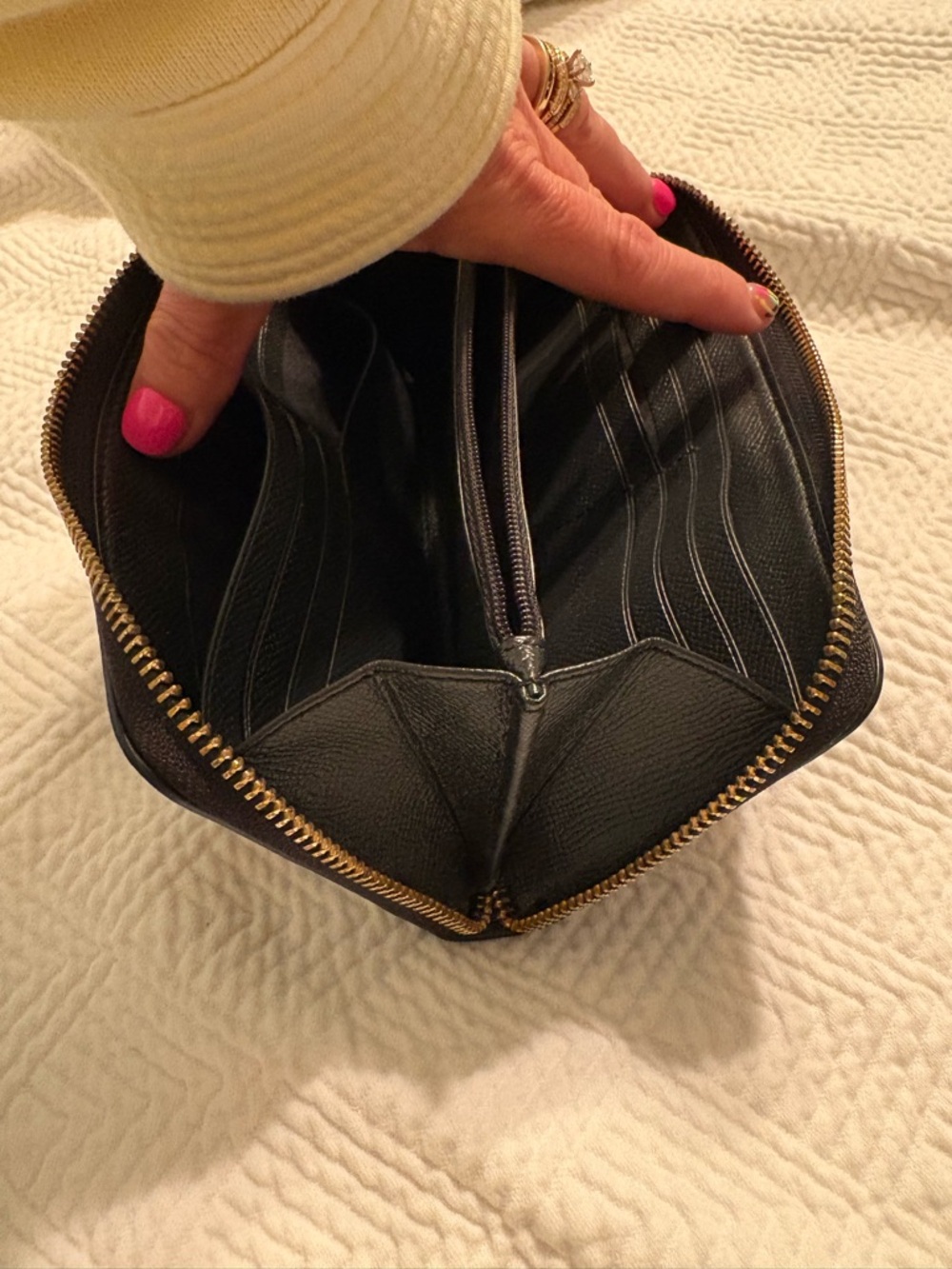 Coach Black Pebbled Leather Zip Wallet with Gold Hardware - Picture 4 of 5